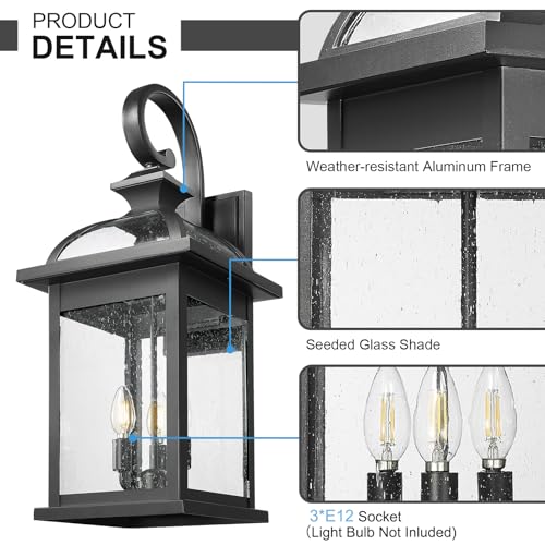 Image of Darkaway Outdoor Lights Fixtures Wall Mount, Extra Large 26inch Outdoor Wall Sconce Lights with Seeded Glass Waterproof Outside Exterior Lights Fixture for House Front Porch Patio Garage E12 Bulb Base