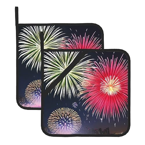Splendid Fireworks - Juego de soportes lavables para ollas resistentes al calor, juego de 2 piezas, tapete para horno de cocina, 8 x 8 pulgadas