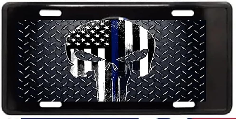 Punisher Skull Diamond Patriotic Black Tactical Embossed License Plate X1