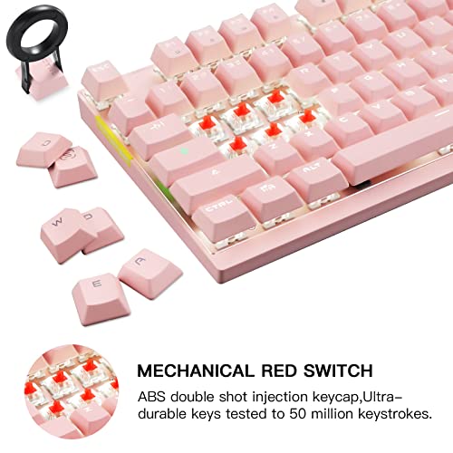Motospeed 2.4Ghz Wireless/Wired Mechanical Gaming Keyboard White Backlit/Durable Battery,Type-C Gaming/Typist Keyboard For Mac/Pc/Laptop(Pink, 87 Key Red Switches) #TOP3