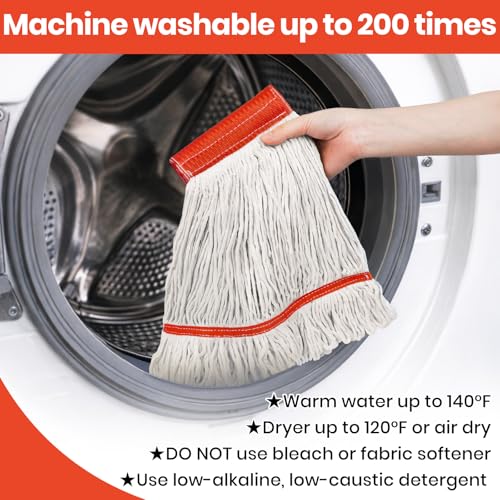 Image of KalTell 6PK Commercial Cotton Mop Head Replacement, Heavy Duty String Mop Refills, Highly Absorbent Industrial Wet Mop Heads for Restaurant, School & Warehouse Cleaning Janitor Supplies-Safety Orange