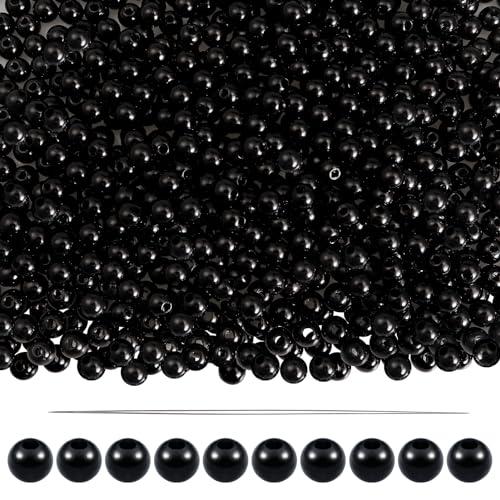 TOAOB 1000 Piezas Perlas de 6mm Negras Redondas de Cuentas de Plásticos Abalorios para Bisuteria Hacer Joyas Pulsera Collar