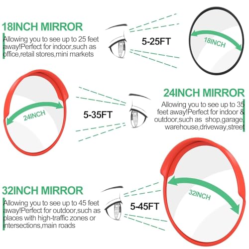 Image of Ryme Fengshui Convex Pakwa Framed Glass Road Safety Mirror - Round Safety Wall Mount, Front for Car, Silver Finish, Home and Vehicle Decor (9 Inch Mirror)