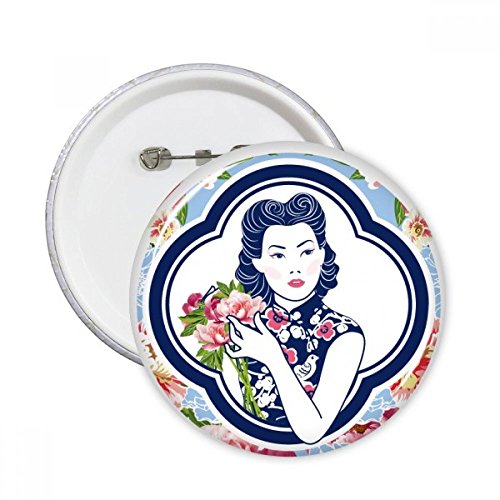 Cadeaux multicolores originaux lot 5 pins ronds fleurs asiatiques pour amateurs de culture