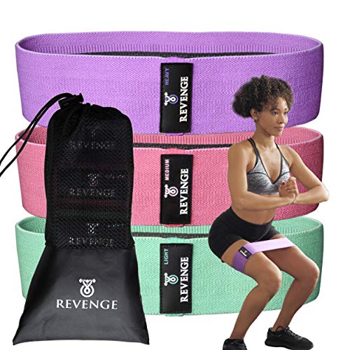 Revenge Resistance Pull Up Band Set for Leg and Butt, Fabric Exercise Booty Bands with Different Workout Levels, Non Slip Hip Circle Band Set of 3, Home Workout Equipment for Women