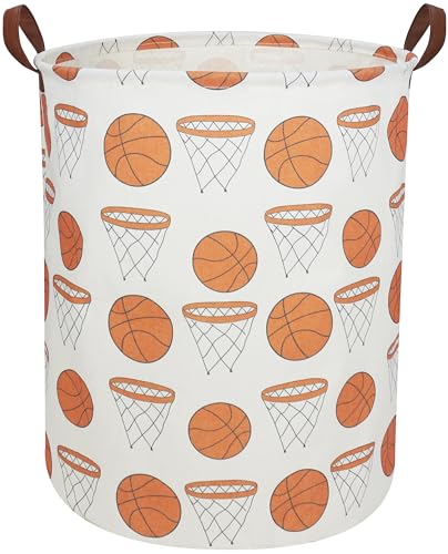 Image of Sanjiaofen Kids Laundry Hamper,Canvas Basketball Laundry Basket Collapsible Boys Storage Baskets for Home,Office,Toy Organizer,Home Decor(basketball)