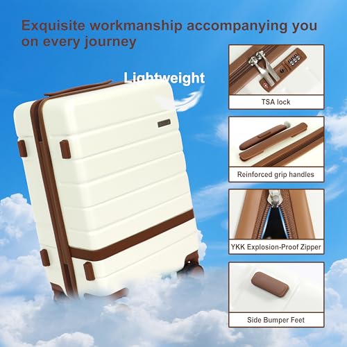 Image of 7 Piece Luggage Set for Family Travel, Lightweight Hardshell PC+ABS Suitcases set, Suitcase with 8 Smooth Spinner Wheels, TSA Lock, YKK Zippers(Beige)