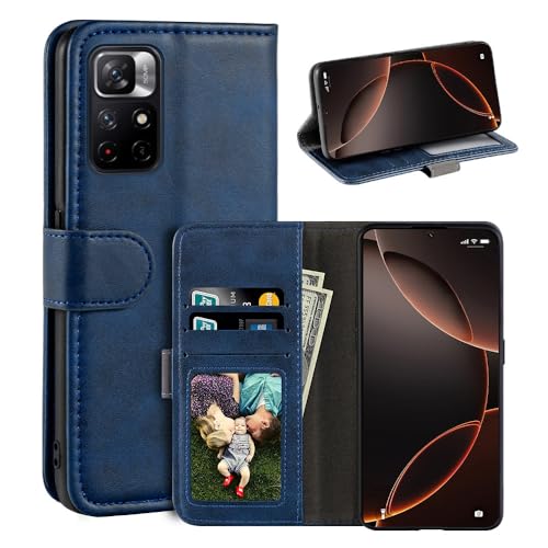 UOGNADGD ���U�[�t���b�v�J�o�[ Xiaomi Redmi Note 11S 5G �Ƃ̌݊������� �J�[�h�X���b�g�t���E�H���b�g�P�[�X�A�}�O�l�b�g�N���[�W���[�A�L�b�N�X�^���h�ARFID�ϏՌ��t�H���I (�u���[)