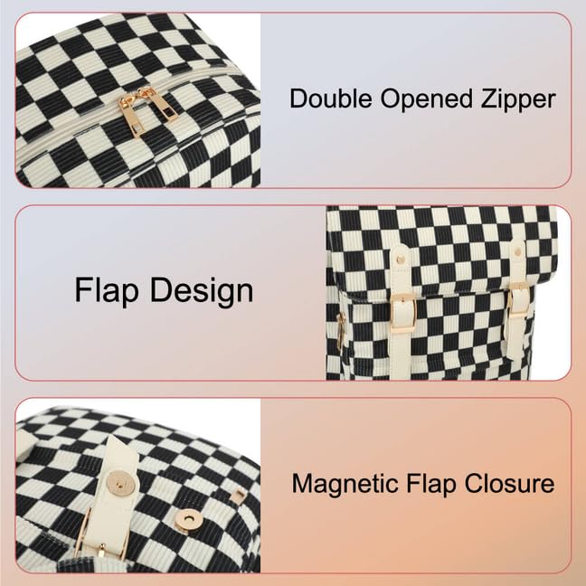 Image of Women Laptop Backpack, Corduroy 15.6 inch Travel Backpack for Work College Business, Teacher Nurse Bag with Large Capacity School Bookbag Bags for Girls - Checkered Black