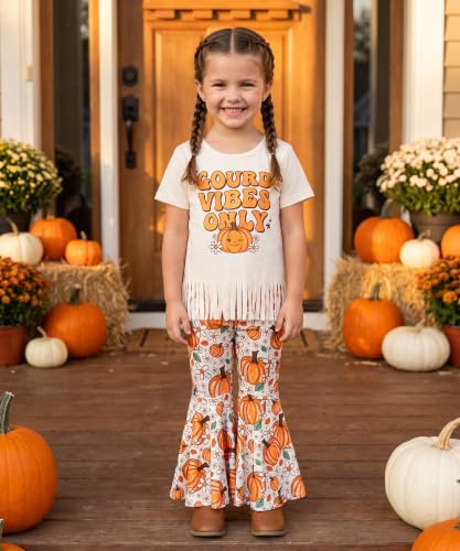 Image of Unique Baby 2 Piece Girls Bell Bottom Leggings Outfit with Short Sleeved Shirt Kid and Toddler Clothes Set