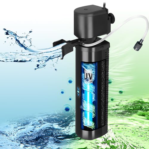 Image of Aquarium Filter for 40-150 Gallon Tank, U-V Fish Tank Green Clean Machine Submersible Powerful Pump Canister Filter 400GPH for Pond Turtle Tank Saltwater Freshwater Crystal Clear Green Killing