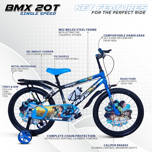 Image of CAPENT BMX 20T Cycle for Kids Girls with Balance Wheel & Back Carrier | Rigid Fork | Frame 12.5 Inch | Ideal for 6 to 9 Years Girls Kids Bike (Blue)