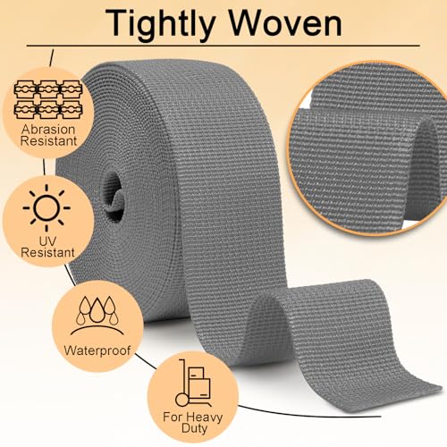 Image of CooBigo 12 Yards Webbing 1 inch & 1.5 inch & 2 inch Polypropylene Webbing Strap 1 Inch 1.5 Inch 2 Inch Wide Webbing Strapping for Bags /Lawn Chair /Pool Solar Cover DIY Crafting