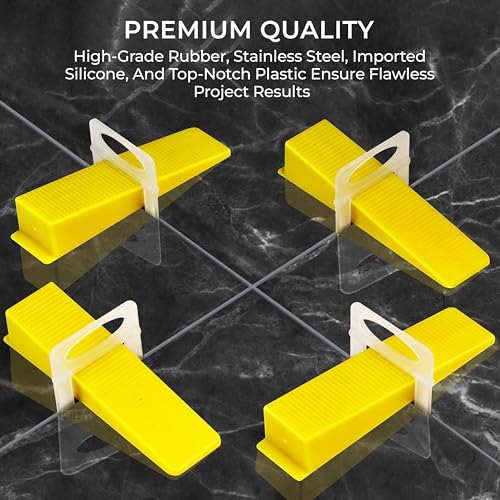 Image of Robustt Tile Leveling System Wedges (Yellow) - Tile Leveler Clips DIY Tile Leveler Spacers for Professional Floor Tiles, Ceramic Tile and Stone Installation - Pack of 200
