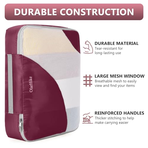Image of 8 Set Packing Cubes for Travel, Gifts for Women Mom,Anti-Tearing Suitcase Organizer for Luggage with Shoe & Hanging Toiletry Bag,OlarHike Vacation Essentials & Accessories for Cruise Ship,Wine