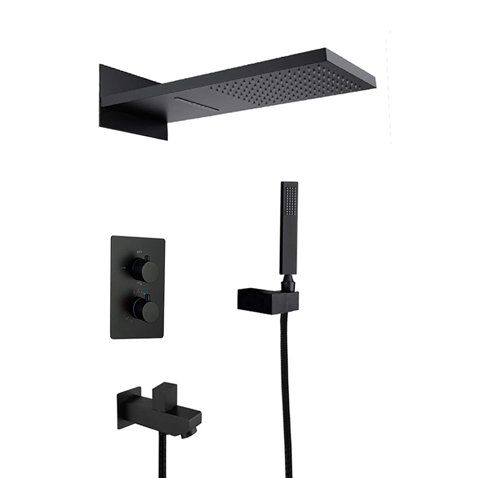 QUSYZD Thermostatic Shower Combo Set Wall Mounted Black Bathroom Shower Faucet Set with Stainless Steel Shower Head, Handheld Shower, Bathtub Faucet, Embedded Box,