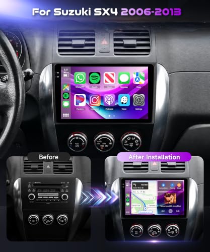 Image of 4G+64G for Suzuki SX4 2006-2013 Android 15 Car Stereo with Wireless Carplay /Android Auto, 9 Inch in-Cell Touch Screen Bluetooth Car Radio Support 5Ghz-WiFi GPS USB FM /RDS SWC HiFi Audio Backup Camera