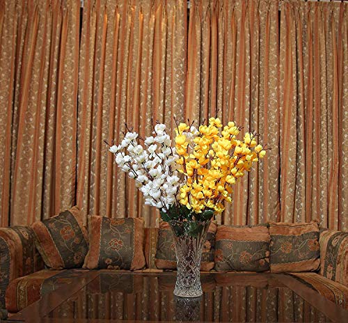 Image of Coolkart Artificial Orchid Flowers, White & Yellow, Set of 2 Bunch | 14 Sticks, Home Garden Indoor /Outdoor Decoration, Made in India