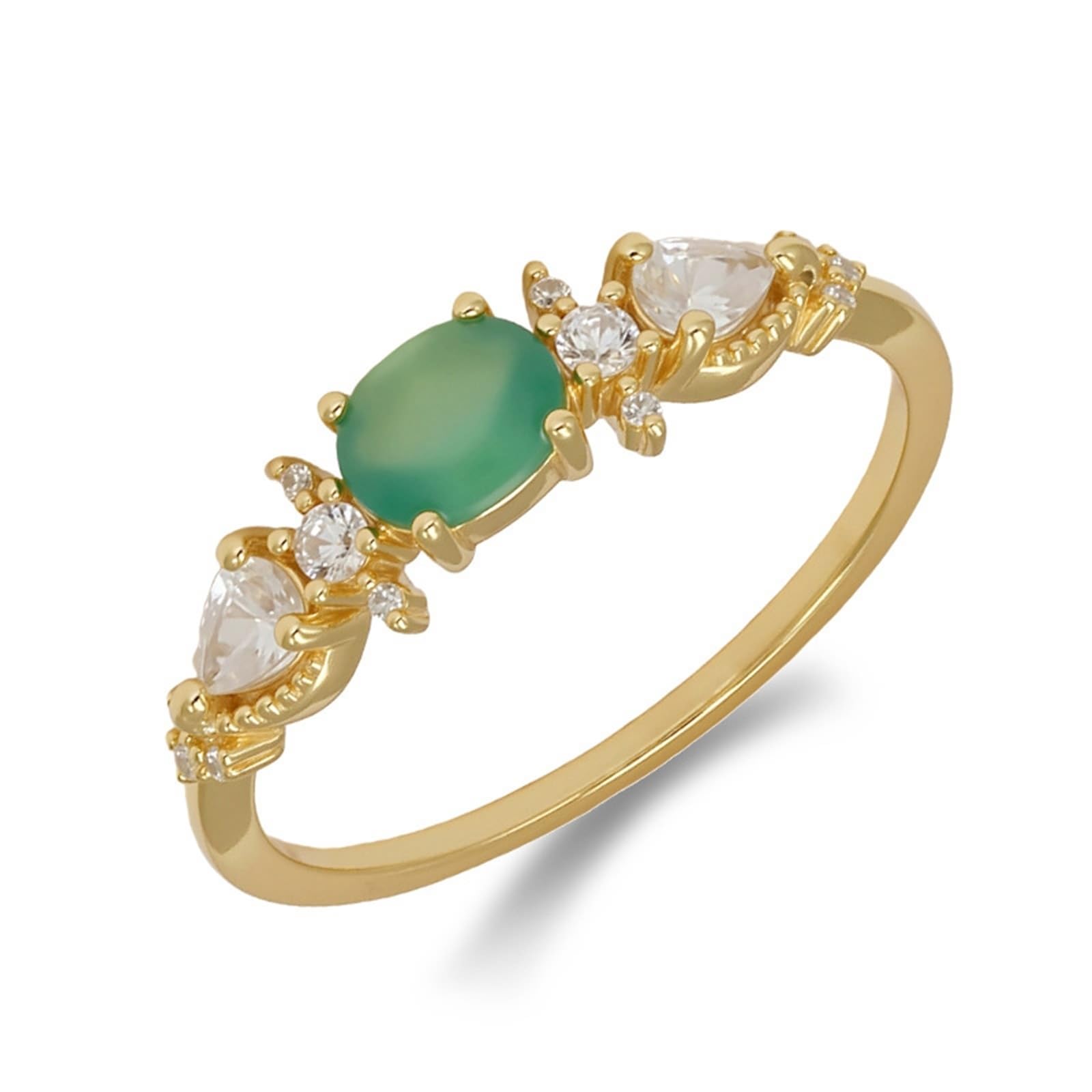 Anelli per partner in oro giallo 9 K/14 K/18 K con calcedonio verde ovale, classici