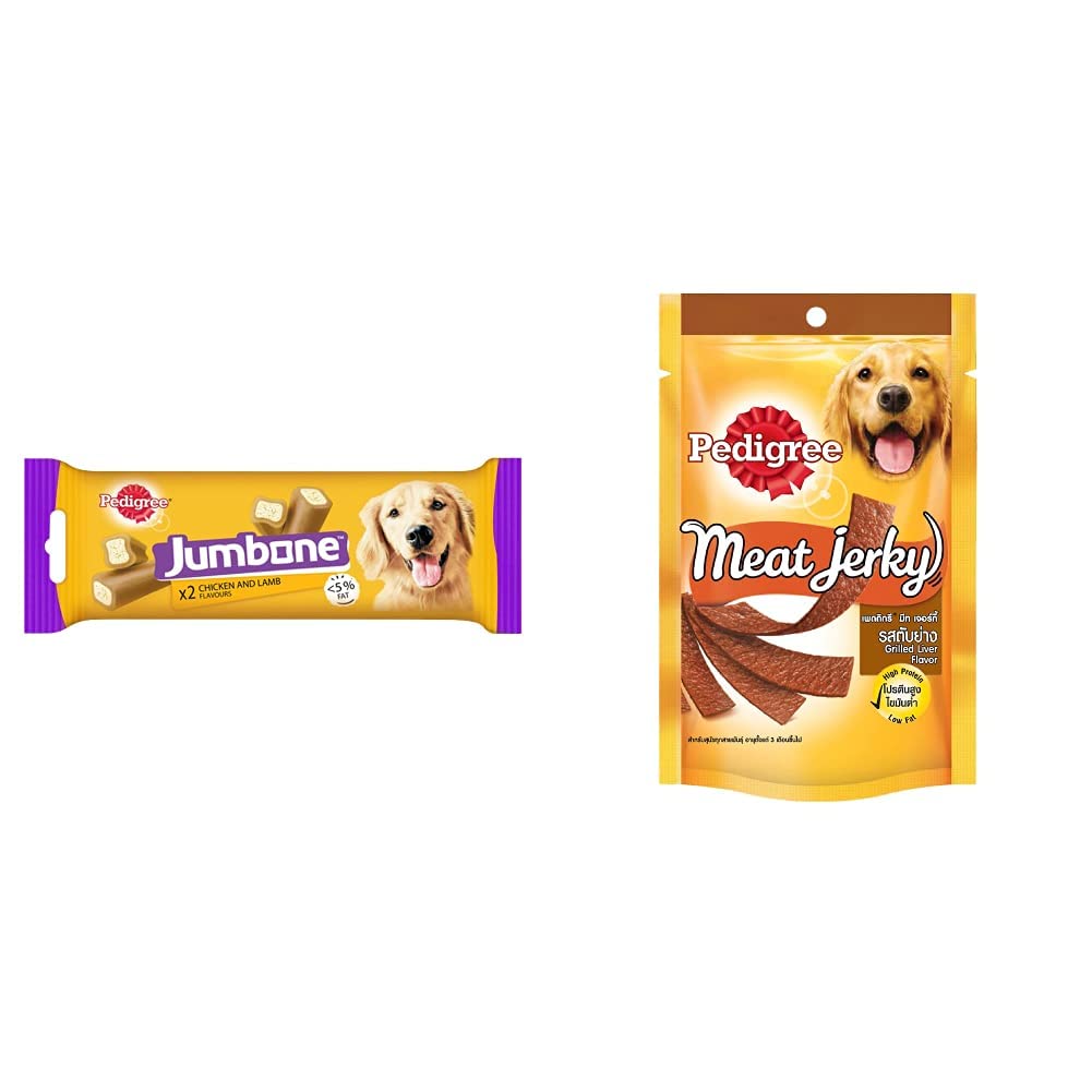 Pedigree Jumbone Adult Dog Treat, Chicken & Lamb Flavour 180g (Pack of 2)&Pedigree Meat Jerky Treats for Adult Dogs, Grilled Liver Flavour, 80g Pouch (B0BP4YSJ66) Amazon Price History, Amazon Price Tracker