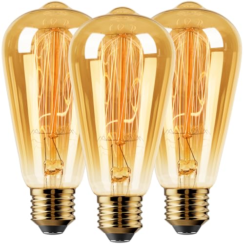 Vanke E27 Vintage Light Bulbs 60W Edison Screw Decorative Filament Bulb 2200K Warm Light Dimmable Pack of 3