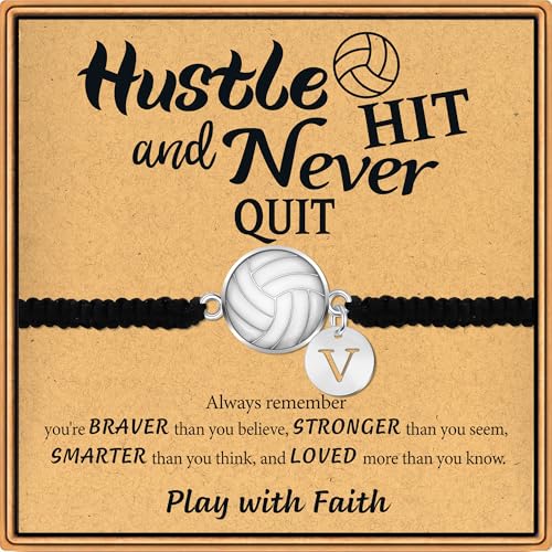 Image of BAYLAY Volleyball Gifts for Teen Girls - 14K Whited Gold Plated Initial Volleyball Bracelets Volleyball Gifts Adjustable Volleyball Charm Bracelet Volleyball Gifts for Teen Girls