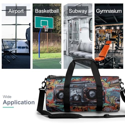 Gym Bag Graffiti Hip Hop Duffel Bag for Men Women Overnight Bag with Shoe Compartment Workout Bags3