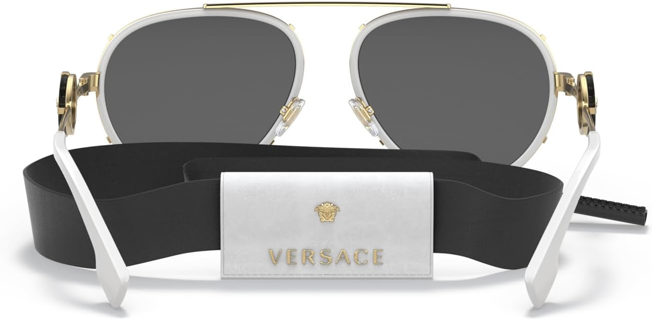 Versace VE 2232 147187 White Metal Aviator Sunglasses Grey Lens - Image 5