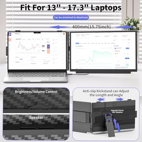 Image of Laptop Screen Extender 15.6 Inch, FHD 1080P IPS Portable Travel Dual Monitor, Slim 0.27'', Plug ang Play Detachable Extended Monitor for 13-17.3'' Laptops, Compatible with Mac,Wins, Android,Chrome