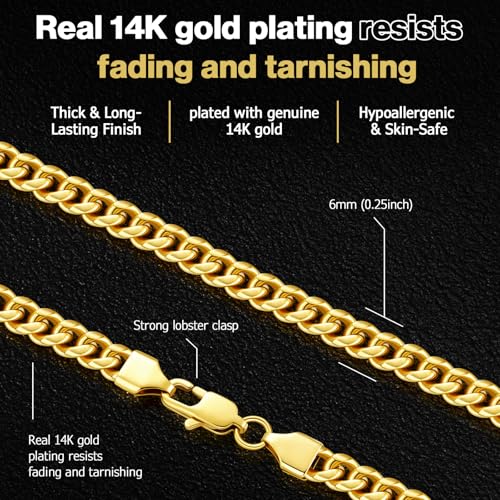 Mens Gold Chain 6mm Cuban Link Chain for Men 14K Gold Necklaces Unisex 20 Inch3