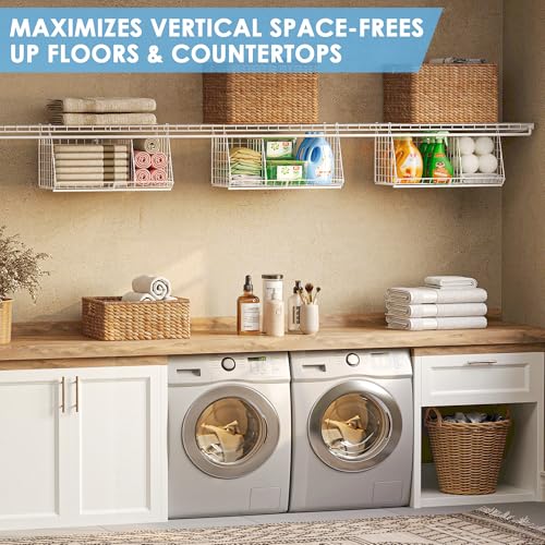 Image of 23.62 inch Extra-Long Under-Shelf Hanging Laundry Basket Organizer, 3-Pack Space-Saving Laundry Organizer, Fits Wire Shelving (Rod Diameter < 0.38 inch), Modular with Dividers for Custom Laundry Organization