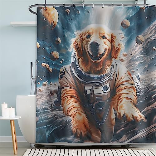 Boys Kids Shower Curtain Funny Space Dog Golden Retriever Bathroo...