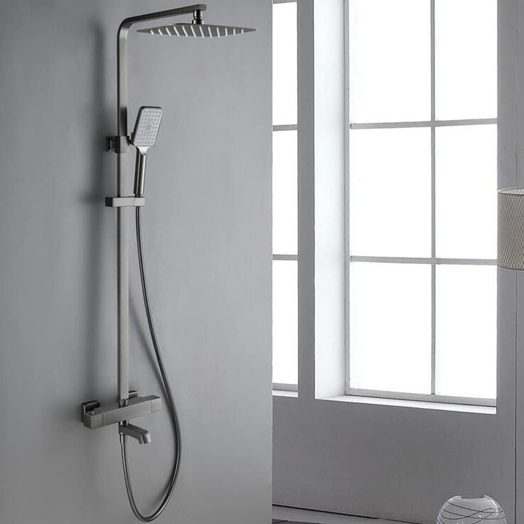 Conjunto de grifería termostática de Lujo Gris para Ducha, Mezclador desviador de latón, Ducha de Lluvia para baño, Ducha de Mano y Ducha de Efecto Lluvia, Conjunto,D
