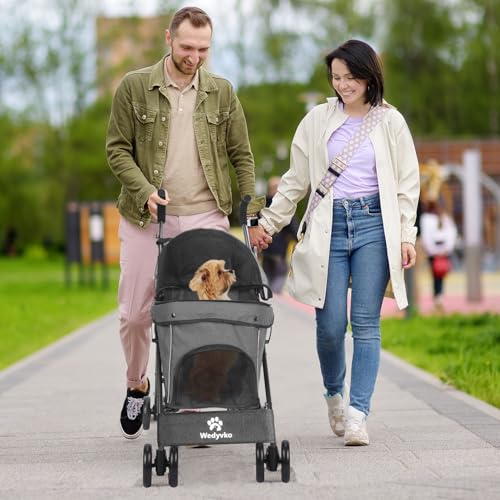 3-in-1-Haustier-Kinderwagen für kleine Hunde und Katzen, faltbarer Haustier-Kinderwagen mit verstellbarem Griff, 4 Räder, atmungsaktives Netzgewebe, großes Fassungsvermögen (Dunkelgrau)