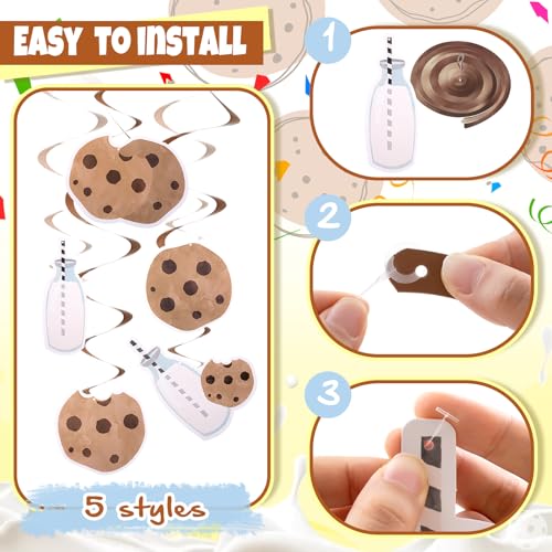 Image of Epakh 30 Pcs Cookie Milk Party Decorations Chocolate Chip Milk Hanging Swirls Cutouts Ribbon Streamers Garlands Cookie Party Supplies for Street Theme Birthday Baby Shower