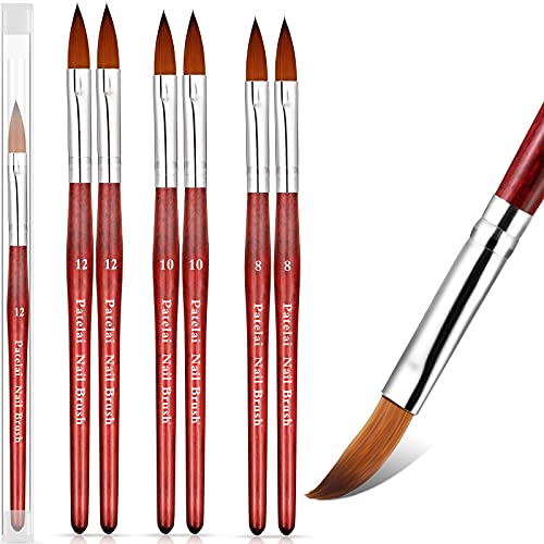 Suclain 6 Pieces Size 8, 10, 12 Kolinsky Acrylic Nail Brushes Sable Nail Painting Brush Sable Acrylic Nails Oval Nail Art Brush for Manicure Powder Pedicure