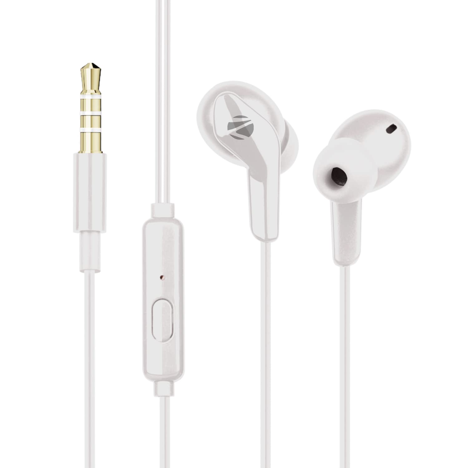 ZEBRONICSZeb-Buds 40 Wired Stereo Earphone with Deep bass, in-line Microphone for Calling, Gold Plated 3.5mm Connector, Glossy Finish, 1.2 Meter Durable Cable and Lightweight Design(White)
