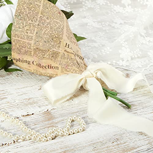 Ivory Chiffon Ribbon For Gift Wrapping - Keypan Silk Satin Ribbons For Crafts 1 1/2" X 21 Yd Soft Handmade Fringe Frayed Edged Baby Shower Bridal Bouquets Wedding Invitation Decor #TOP5
