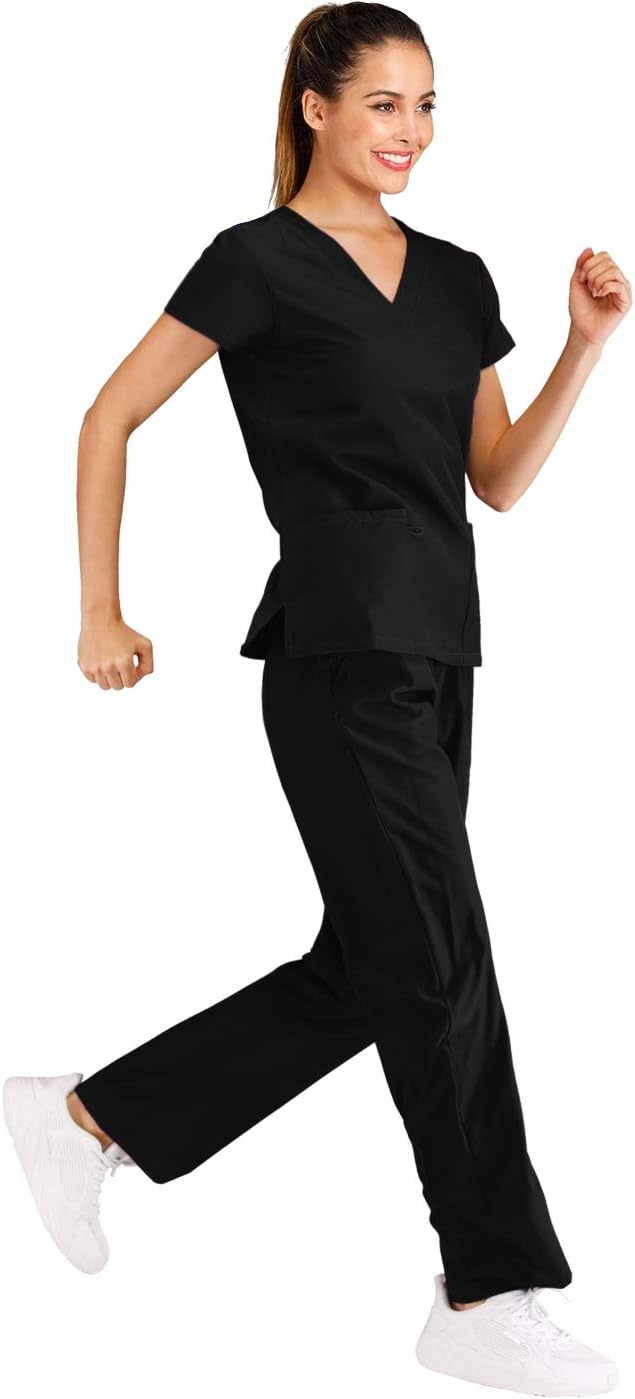 Minty Mint Women's V Neck Solid Stretch Medical Scrub Set