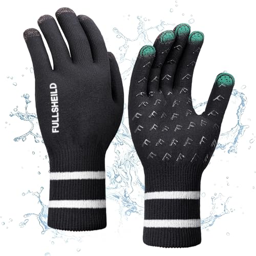 Fullsheild Waterproof Gloves for Men Women Merino Wool Waterproof Mittens Touchscreen Knit Water Proof Gloves for Work, Fishing, Hiking, Hunting Black M