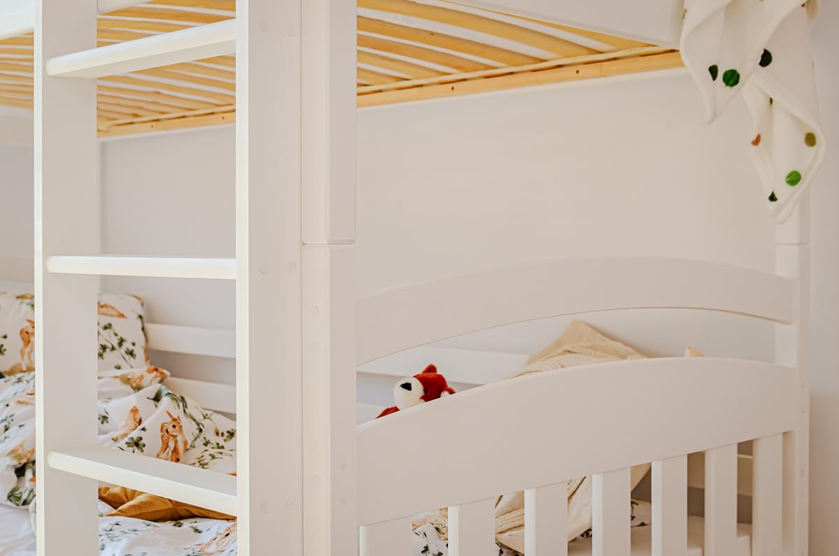 Lit Superposé Enfants 90x200 - 2 Matelas Inclus - Bois Massif Blanc - Transformable En 2 Lits Séparés