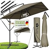 tillvex® Alu Sonnenschirm Rechteckig Ø 330 cm + Abdeckung mit Kurbel | Ampelschirm Aluminium Eckig mit Ständer & Windschutz | Gartenschirm UV-Schutz, wasserdicht, 360° drehbar