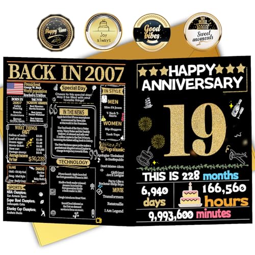 Joycard 19th Anniversary Card for Women Men, Wedding Card for Wife Husband, Sweet Marriage Decorations Gifts for Couple, Perfect for Her Him on Anniversary Day, Back in 2007
