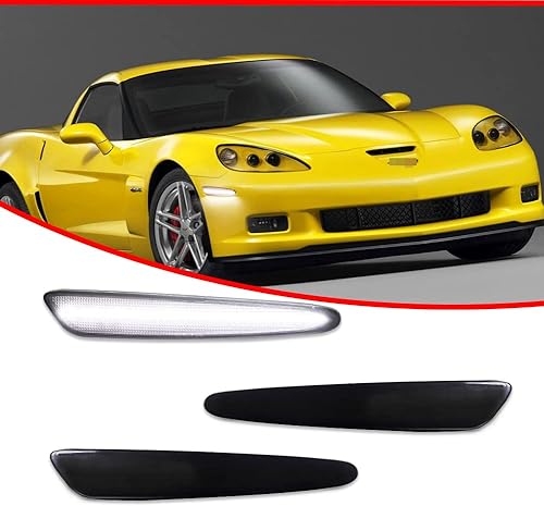 Miniatura 2 de KENRTIR Para Chevy Corvette C6 2005 2006 2007 2008 2009 2010 2011 2012 2013 luz de marcador lateral frontal lente ahumada LED blanco