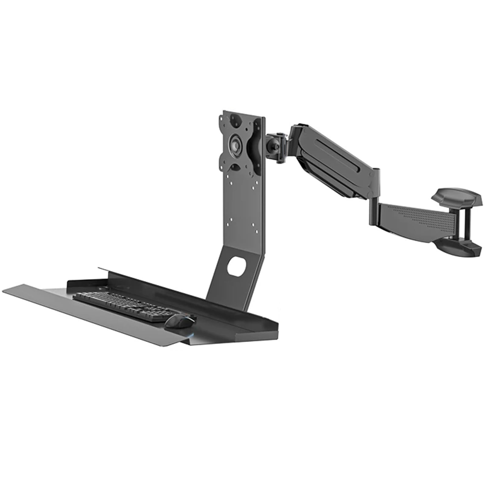 SICWEDIM Monitor Wall Mount with Keyboard Tray, Sit-Stand Single Monitor Workstation with Gas Spring Arm, Foldable Typing Platform, Adjustable Height and Angle, Max Load 10 Kg (60cm)