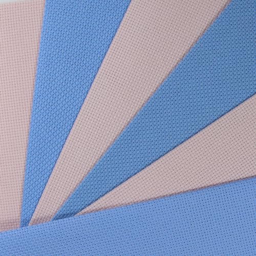 Image of KCS 6 pc of 12 inch x 18 inch(30cmx45cm) 14CT Counted Cotton Aida Cloth Cross Stitch Fabric (Light Blue+Pink)