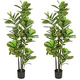 HOMCOM Lot de 2 Plantes artificielles intérieures 150 cm, Fausse Plante à figuier Lyre avec Pot en Ciment, 120 Feuilles réalistes, Arbre Artificiel Vert décoration pour Maison, Bureau, Salon, Chambre