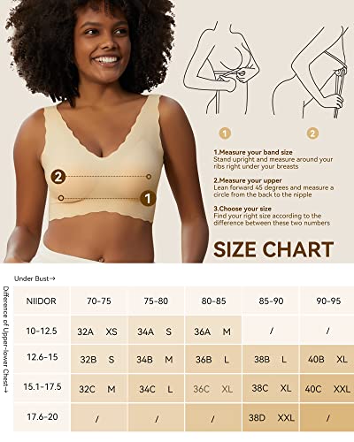 Niidor Seamless Bra For Women V-Neck Wireless Bra Full Coverage Wirefree Bras Comfort Bralette For Sleep Daily Wear（Nude,2Xl #TOP4
