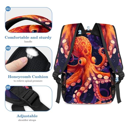 Imprimé pieuvre rouge océan sur ensemble cartable et sac à dos enfant - 4