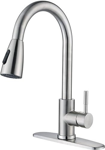 DOHLONEKP Grifo de cocina con rociador extraíble grifo de fregadero de cocina de acero inoxidable grifo de cocina de arco alto de una sola manija